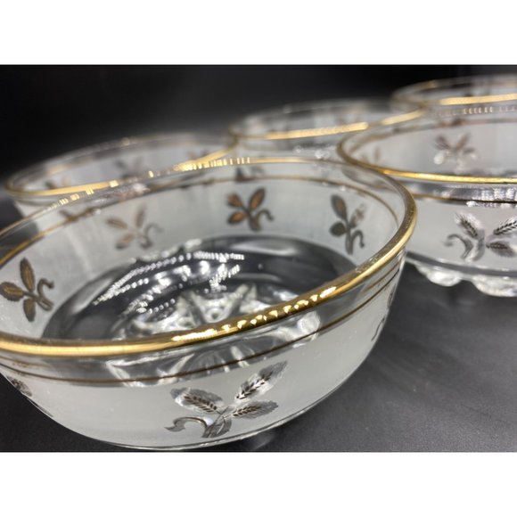 6 Vintage Frosted and Gold Leaf design Dessert Bowls 1960's 4 1/2 inch - Picture 15 of 16